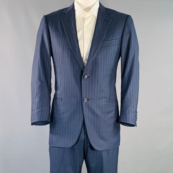 ERMENEGILDO ZEGNA Size 42 Regular Navy Blue Stripe Wool Notch Lapel Suit - Picture 1 of 16